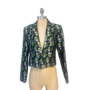 French Mauve Brocade Alida Jacquard Flamingo Cropped Jacket size XS